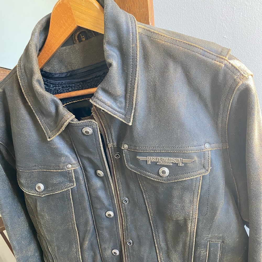 Harley Davidson Mens Distressed Leather Jacket Sherpa Lined